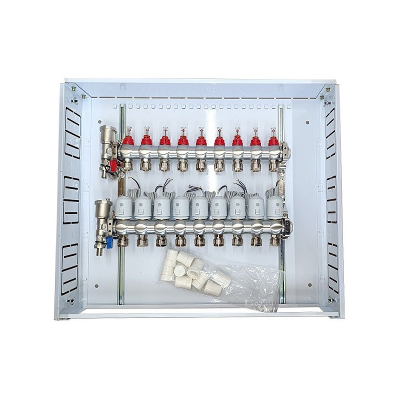 Heating Manifold - 9 Loops with Thermal Actuators NC AC230V 745x645x118mm