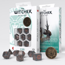 Stalo Žaidimų Priedai - The Witcher Ciri Kauliukų Rinkinys 7 Kauliukai ir Monetos Blizgus Pilkas