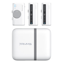 Wireless Microphone - 7Ryms DW10 Dual Channel Receiver and Transmitters USB-C + 3.5mm White