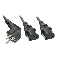 Power Cord - LINDY Schuko to 2x C13 Power Cord, 2 m, Black