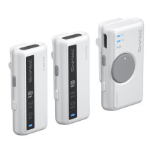 Wireless Microphone - 7Ryms DW10 Dual Channel Receiver and Transmitters USB-C + 3.5mm White