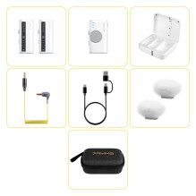 Belaidis Mikrofonas - 7Ryms DW10 Dviejų Kanalų Imtuvas ir Siųstuvai USB-C + 3.5mm Baltas