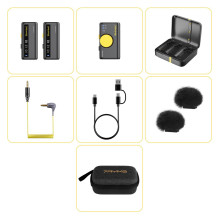Wireless Microphone - 7Ryms DW10 Dual Channel USB-C 3.5mm Omni-Directional Black Wireless Microphone - 7Ryms DW10 Dual Channel USB-C 3.5mm Omni-Directional Black