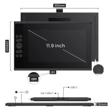 Grafikos Planšetė - Ugee UE12 PLUS 11.9" FHD 1920x1080, 16,000 Spaudimo Lygių