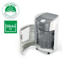 Biuro Šiukšliadėžė - LEITZ IQ OptiMax 350 Micro Cut P5 22L White Biuro Šiukšliadėžė - LEITZ IQ OptiMax 350 Micro Cut P5 22L White