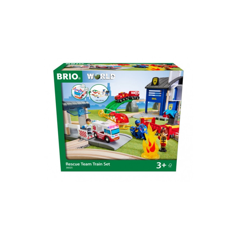 Toy train - Brio Rescue Team Train Set (wooden tracks, emergency vehicles)