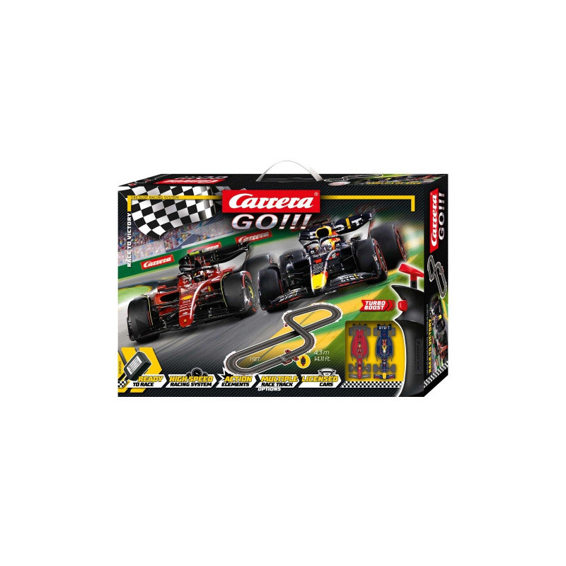 Žaislai - Slotų automobilių lenktynių rinkinys - Carrera 1:43 Go Race To Victory (trasa, 2 automobiliai, valdikliai, mai