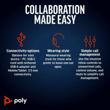 Ausinės - HP Poly Blackwire 5210 Ergonominės Triukšmo Mažinimo 2-7m Kabelis Juodas