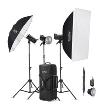 Studio Flash Kit - Godox SK400IIV D 3 Flash Units, Light Stands, Soft Case, Umbrellas