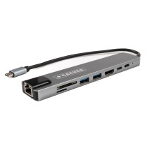 USB Hublis - Caruba 8 in 1 USB C Hublis Ethernet, USB A, HDMI, 100W PD, Pilkas