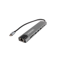 USB Hublis - Caruba 8 in 1 USB C Hublis Ethernet, USB A, HDMI, 100W PD, Pilkas
