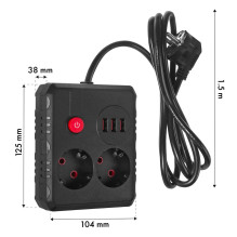 Electrical extension cord - Maclean MCE387 2 sockets + 3 USB 2500W 1.5m black Electrical extension cord - Maclean MCE387 2 sockets + 3 USB 2500W 1.5m black