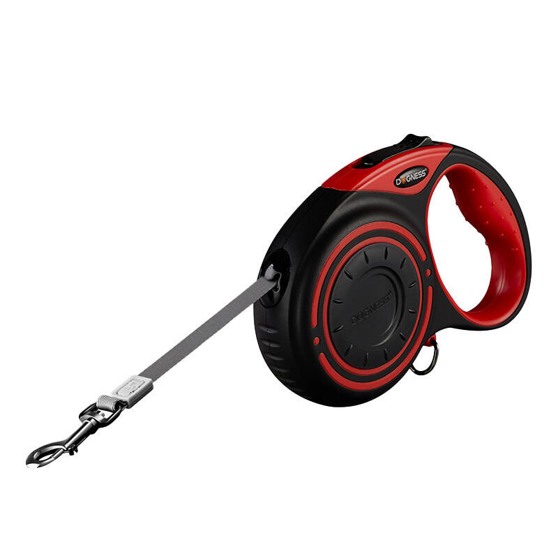 Gyvūnų reikmenys - Dogness Automatinė Pavadėlis 5m su Žibintuvėliu ir Maišelių Talpykla Raudona