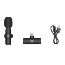 Mikrofonas - Puluz PU3151B Belaidis Lavalier USB-C Omnidirekcinis Juodas