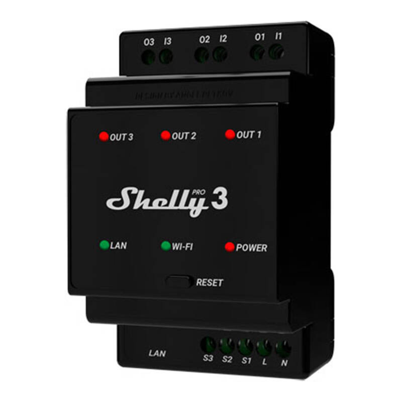 Namų automatizavimo įrenginys - Shelly Pro 3 DIN Rail 3-Channel Relay WiFi / LAN