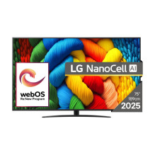 TV Set, LG, 75", 4K / Smart, 3840x2160, Wireless LAN, Bluetooth, webOS, Black, 75NANO81A3A