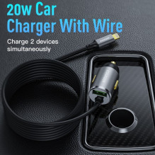 Car charger Essager 'Bee' gray 20W (1xQC3.0) + integrated 'Type-C' cable Car charger Essager 'Bee' gray 20W (1xQC3.0) + integrated 'Type-C' cable