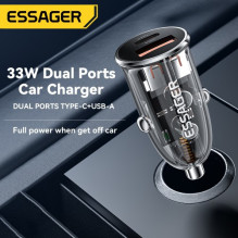Car charger Essager 'Thumb' transparent (black) 33W (1xPD / 1xQC3.0)