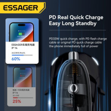 Car charger Essager 'Thumb' transparent (black) 33W (1xPD / 1xQC3.0)