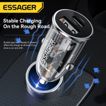 Car charger Essager 'Thumb' transparent (black) 33W (1xPD / 1xQC3.0)