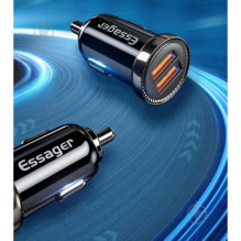 Automobilinis įkroviklis Essager 'Turbo Dual' mėlynas 18W (2xQC3.0)