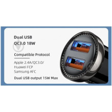 Car charger Essager 'Turbo Dual' blue 18W (2xQC3.0)