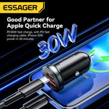 Car charger Essager 'Rui Mini' black 30W (1xPD / 1xQC3.0)