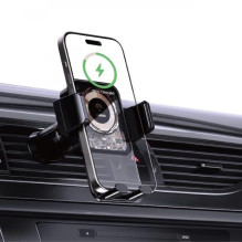 Automobilinis laikiklis Dudao 'F19' juodas (bevielis krovimas 15W)(ne magnetinis / lipinamas / grotelėms)