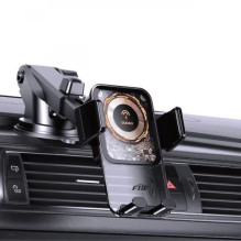 Automobilinis laikiklis Dudao 'F19' juodas (bevielis krovimas 15W)(ne magnetinis / lipinamas / grotelėms)