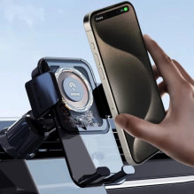 Automobilinis laikiklis Dudao 'F19' juodas (bevielis krovimas 15W)(ne magnetinis / lipinamas / grotelėms)