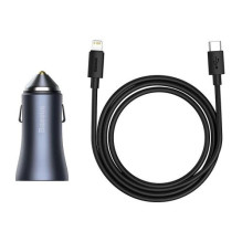 Car charger Baseus 'Golden Contactor' gray 40W (1xPD / 1xQC3.0) + 'Type-C / Lightning' 100cm cable Car charger Baseus 'Golden Contactor' gray 40W (1xPD / 1xQC3.0) + 'Type-C / Lightning' 100cm cable