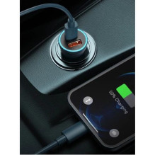 Car charger Baseus 'Golden Contactor' gray 40W (1xPD / 1xQC3.0) + 'Type-C / Lightning' 100cm cable Car charger Baseus 'Golden Contactor' gray 40W (1xPD / 1xQC3.0) + 'Type-C / Lightning' 100cm cable