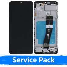 Ekranas skirtas Samsung A037G A03s EU juodas su rėmeliu (Service Pack)