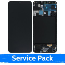 Screen for Samsung A205 A20 / M107 M10s black with frame (Service Pack)