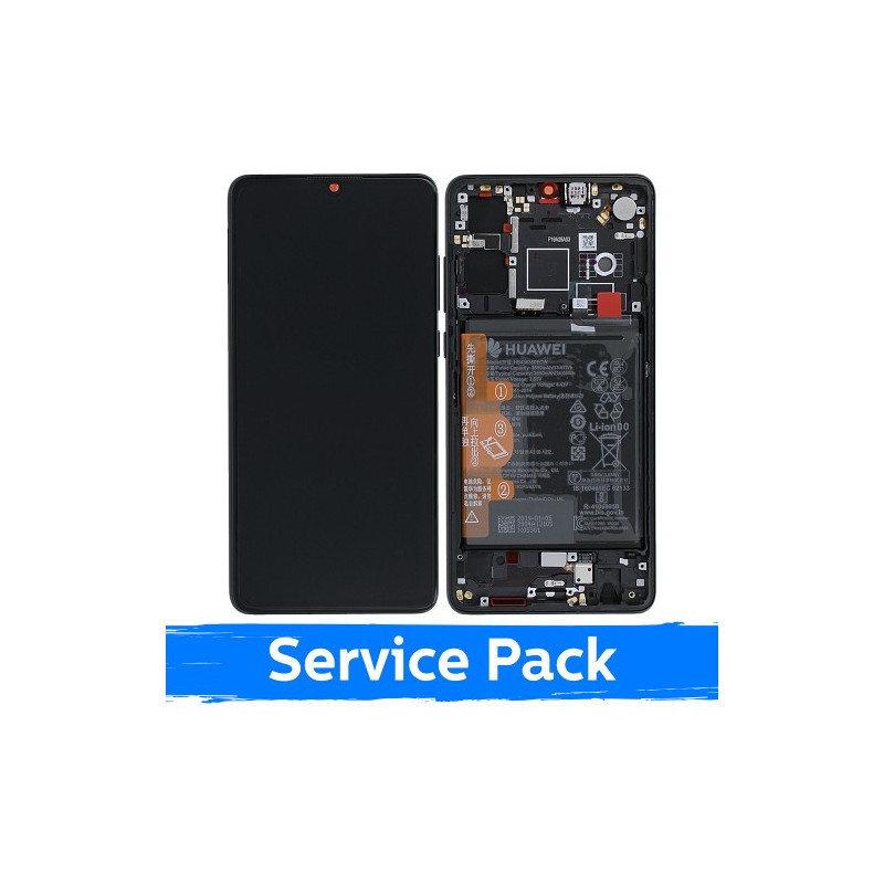 Screen for Huawei P30 with frame / Black / (Service Pack)