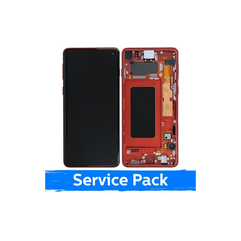 Ekranas skirtas Samsung G973 S10 su rėmeliu / Cardinal Red / (Service Pack)