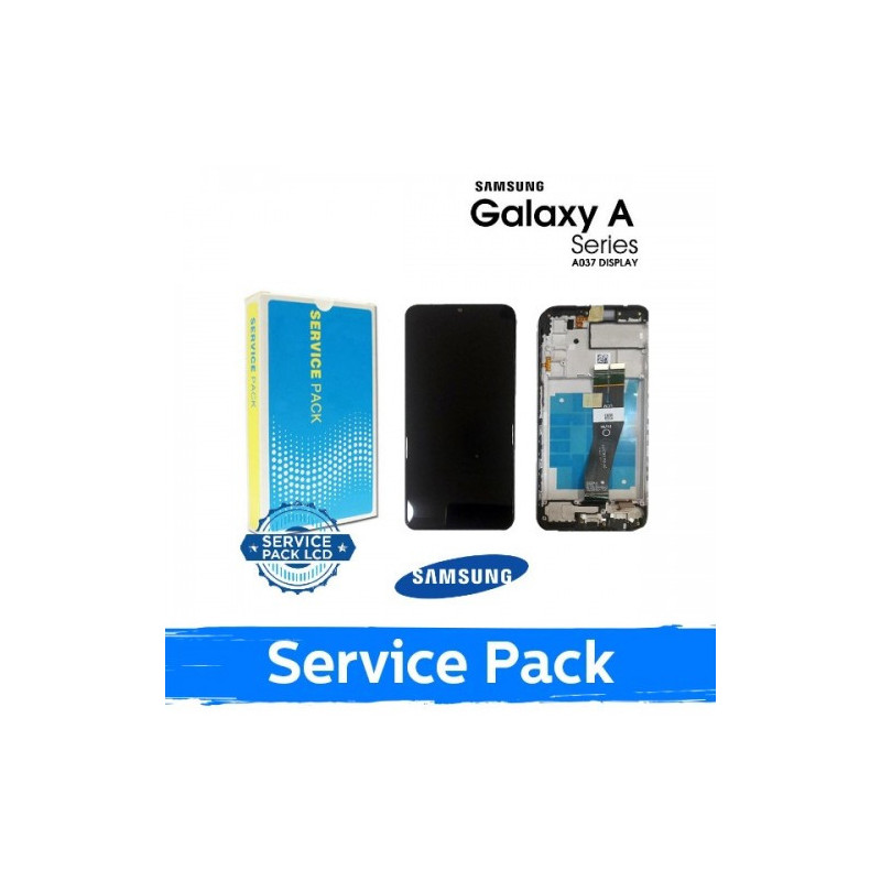 Screen for Samsung A037F A03s non-EU black with frame (Service Pack)