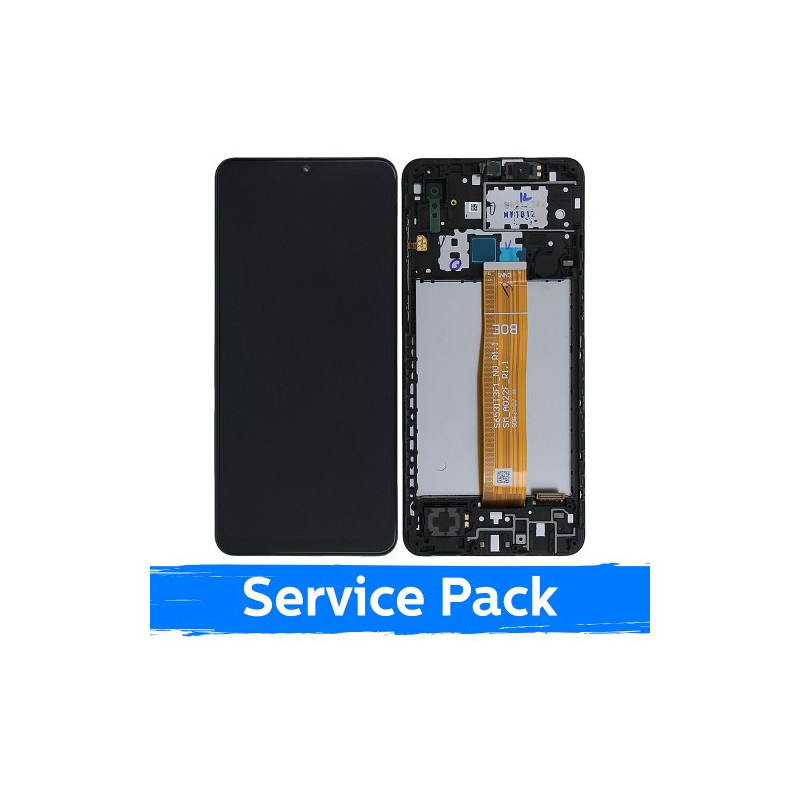 Ekranas skirtas Samsung A022 A02 (2021) juodas su rėmeliu (Service Pack)