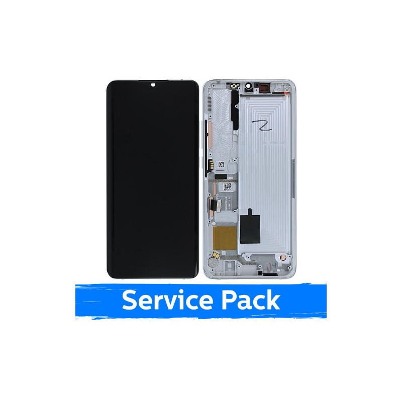 Ekranas skirtas Xiaomi Mi Note 10 (Note 10 Pro / Note 10 Lite) su rėmeliu / Glacier White / (Service Pack)