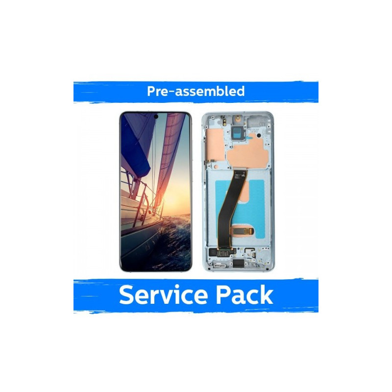 Ekranas skirtas Samsung G980 S20 su rėmeliu / Cloud Blue / (Pre-assembled Service Pack)