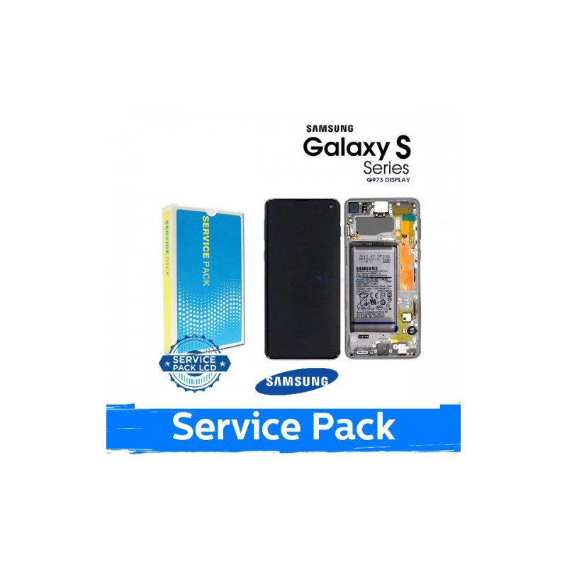 Ekranas skirtas Samsung G973 S10 su rėmeliu / Prism Black / (Service Pack) +INCLUDING BATTERY