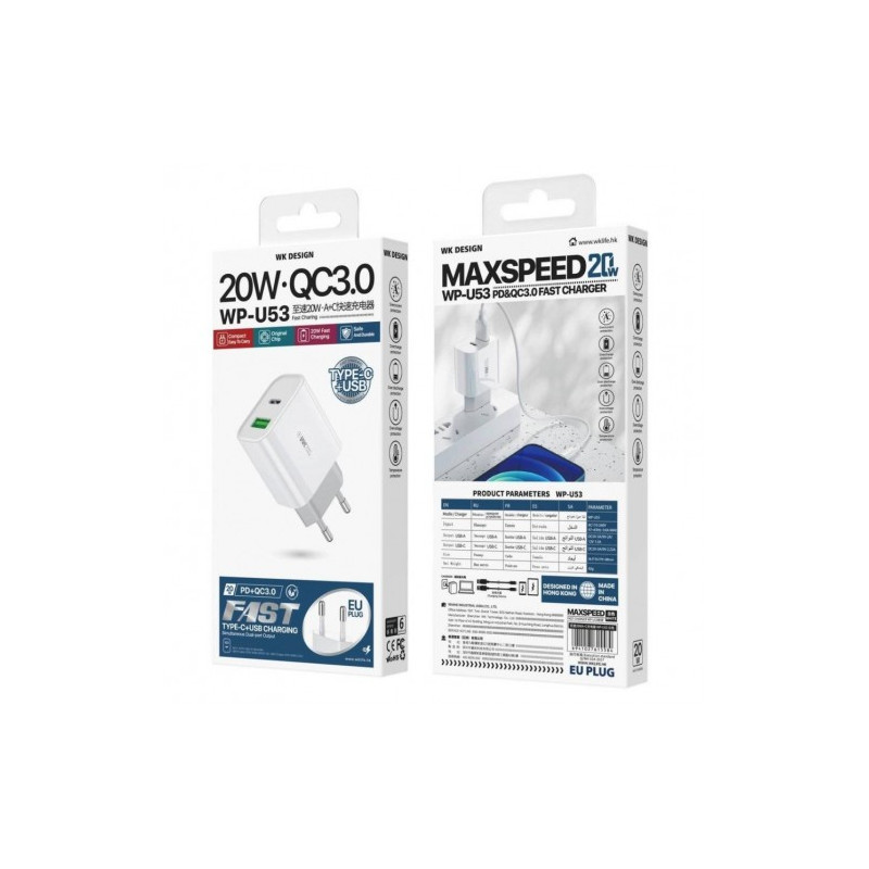 Charger WK Design 'WP-U53' white 20W (Ports:'Type-C' / 'USB')