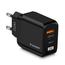 Įkroviklis Wozinsky 'GaN' juodas 20W (USB / USB-C)