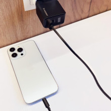 Įkroviklis Wozinsky 'GaN' juodas 20W (USB / USB-C)
