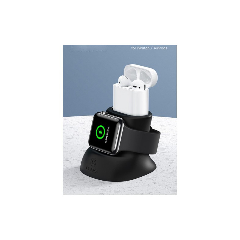 Case USAMS 'ZJ051' black 2in1 (for iWatch / AirPods chargers) silicone black