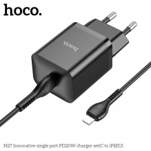 Charger Hoco 'N27' black (PD20W) + 'Type-C / Lightning' 100cm cable Charger Hoco 'N27' black (PD20W) + 'Type-C / Lightning' 100cm cable
