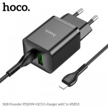 Charger Hoco 'N28' black (PD20W / QC3.0) + 'Type-C / Lightning' 100cm cable