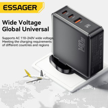 Įkroviklis Essager 'Gan Journey' juodas 140W (2xPD / QC3.0) / EU VERSION /