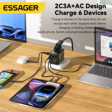 Charger Essager 'Travel Global 1' black 35W (2xPD / 3xQC3.0) (suitable for EU / US / UK)