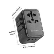 Charger Essager 'Travel Global 2' black 65W (3xPD / 2xQC3.0) (suitable for EU / US / UK)